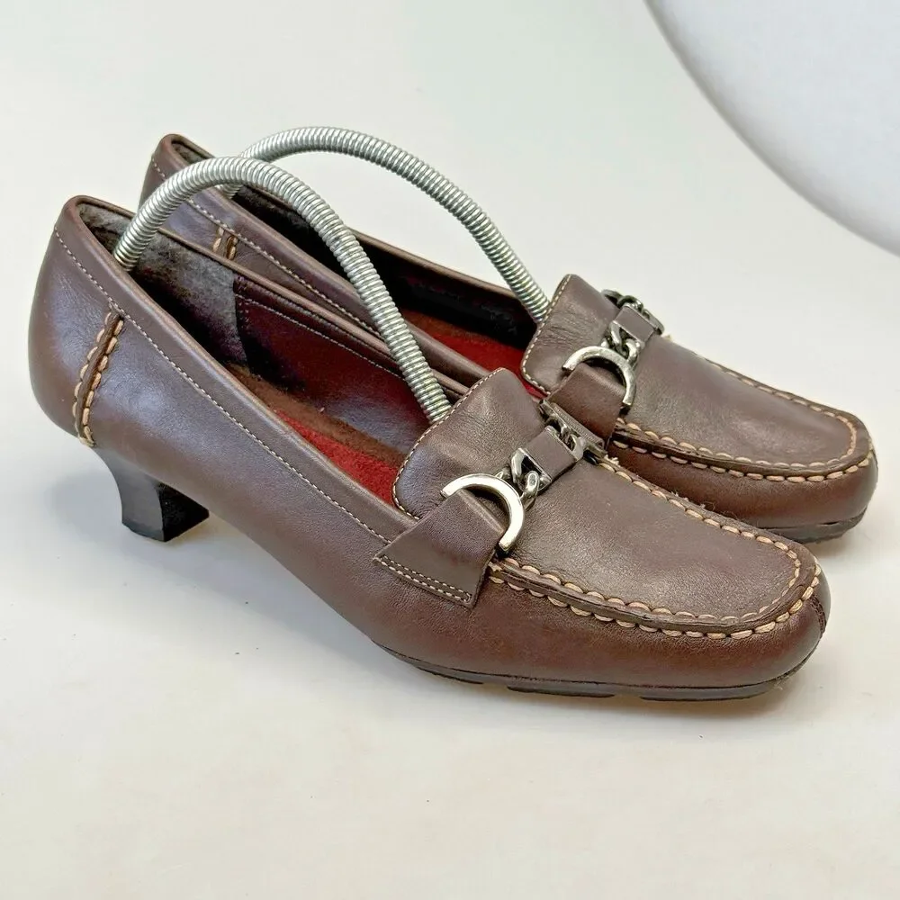 Aerosoles Aerology Size 6.5 Women Davenport Dark Brown Kitten Heels Leather EUC